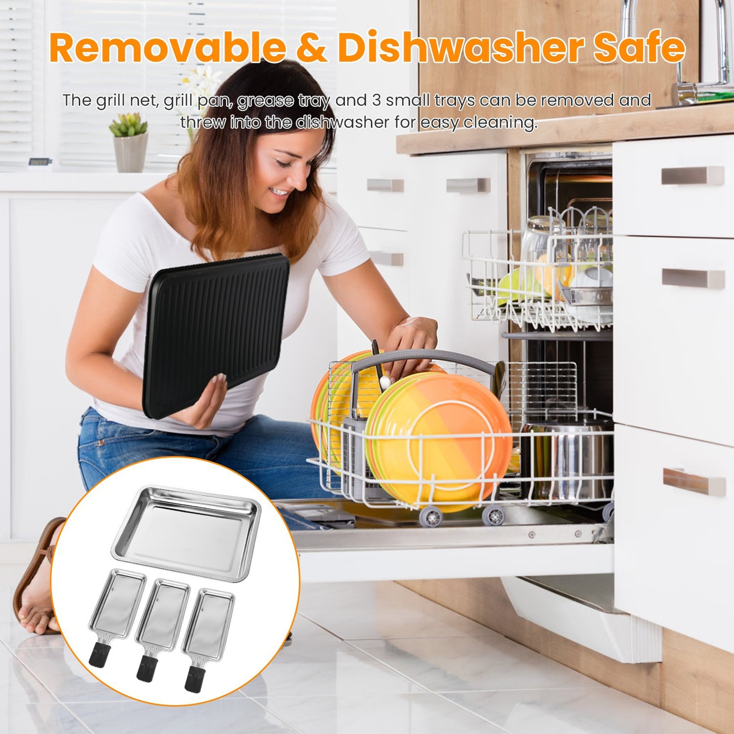 1Pc 2000W Electric Indoor Grill 2 In 1 Electric BBQ Gill With Grill Net Removable Plate 5 Temperature Control 3 Small Trays Dishwasher Safe