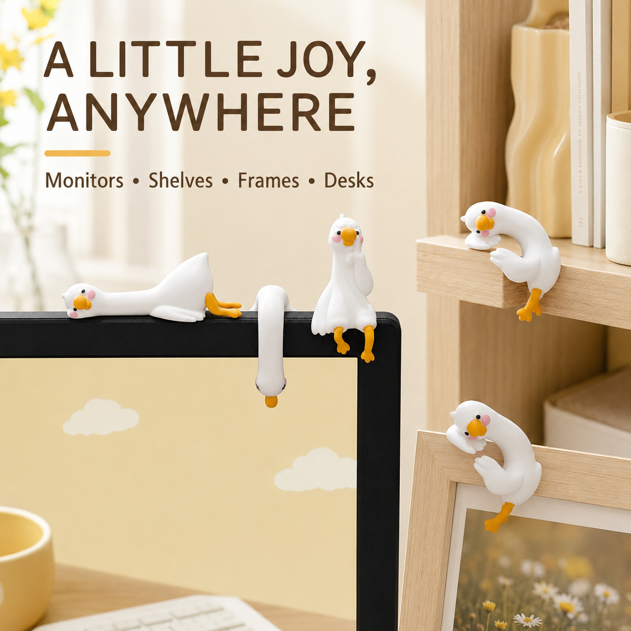 Cute Goose Monitor & Car Decorations – 4-Piece Resin Set