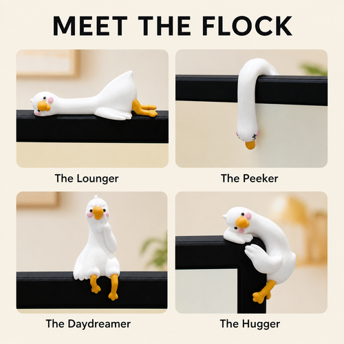 Cute Goose Monitor & Car Decorations – 4-Piece Resin Set