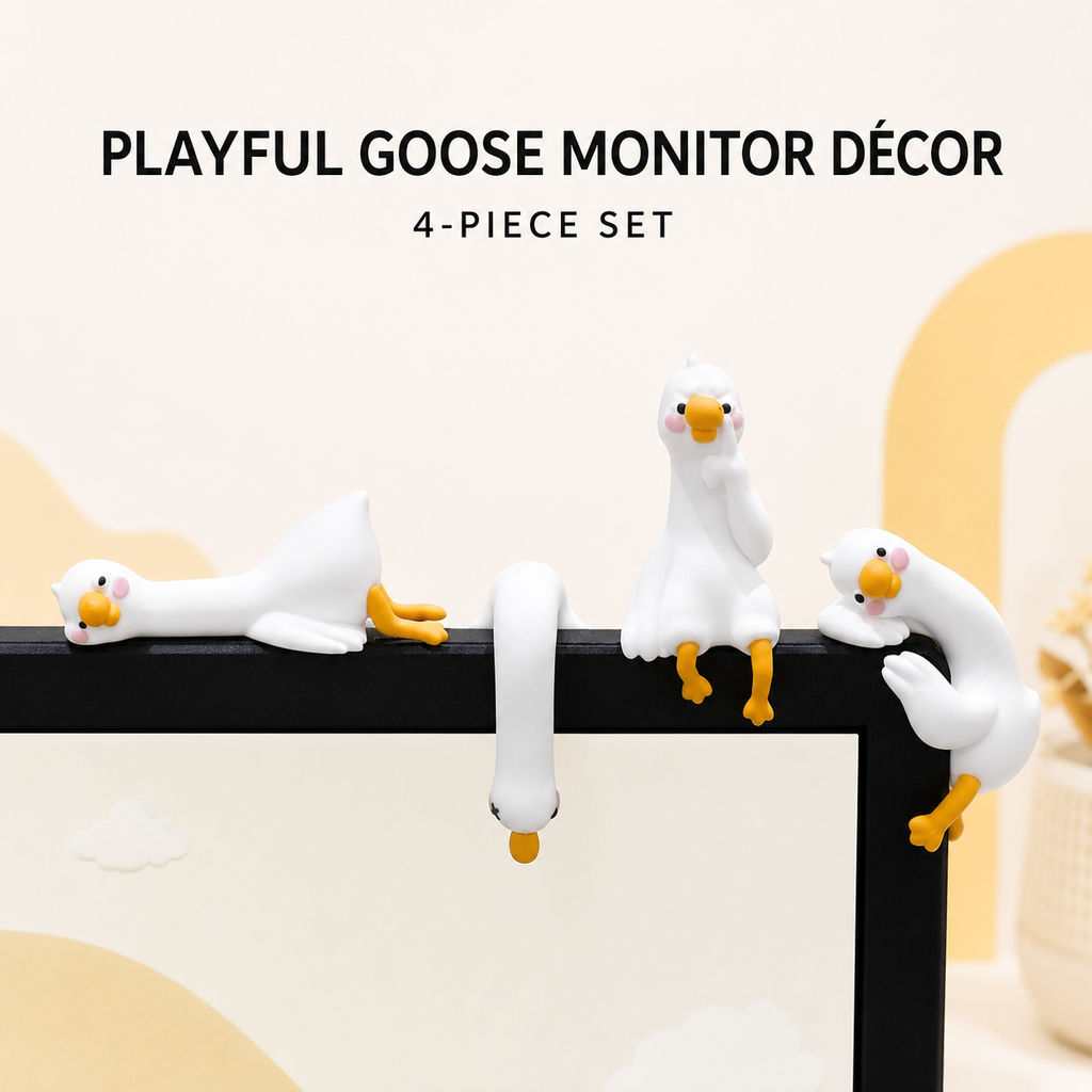 Cute Goose Monitor & Car Decorations – 4-Piece Resin Set