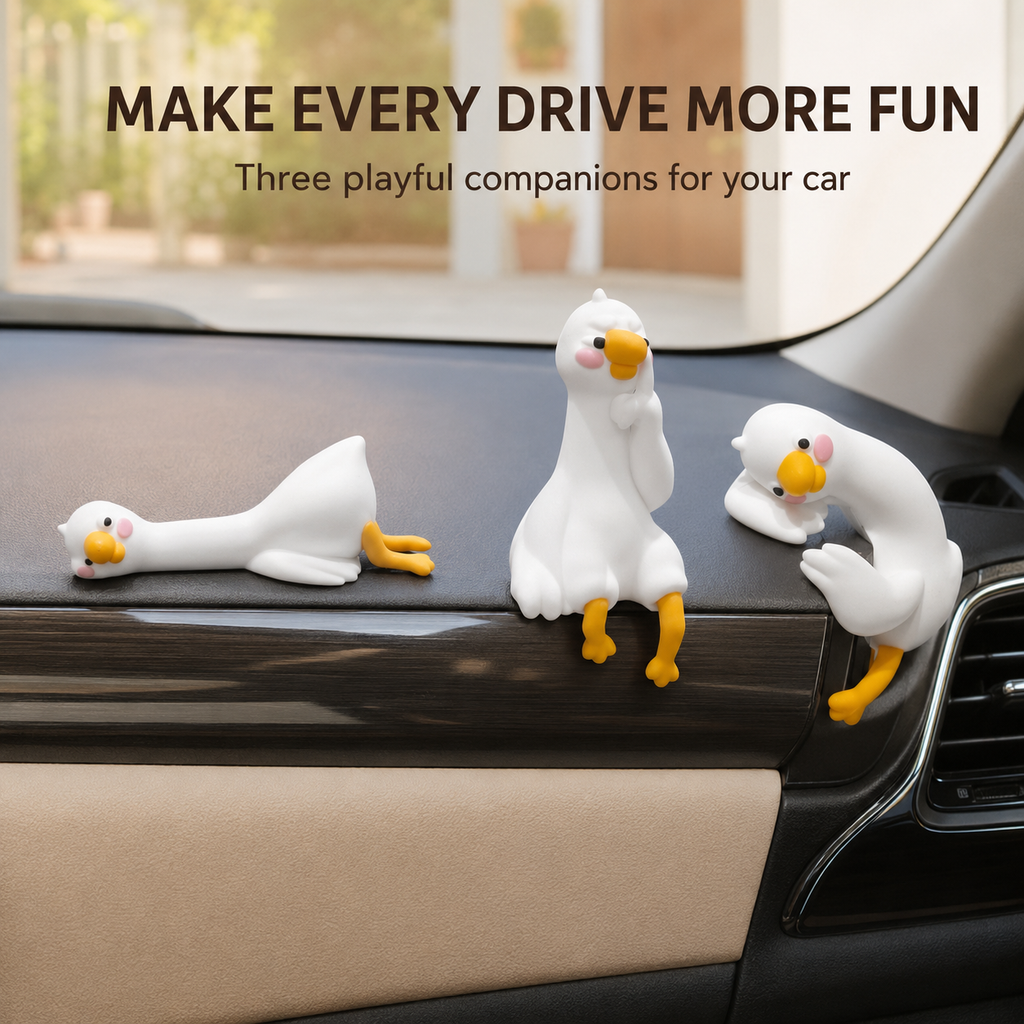Cute Goose Monitor & Car Decorations – 4-Piece Resin Set