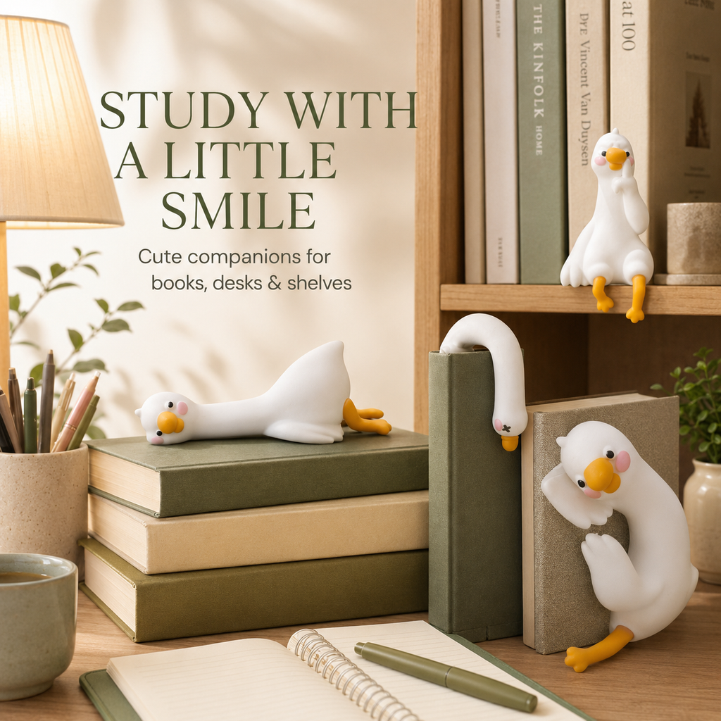 Cute Goose Monitor & Car Decorations – 4-Piece Resin Set