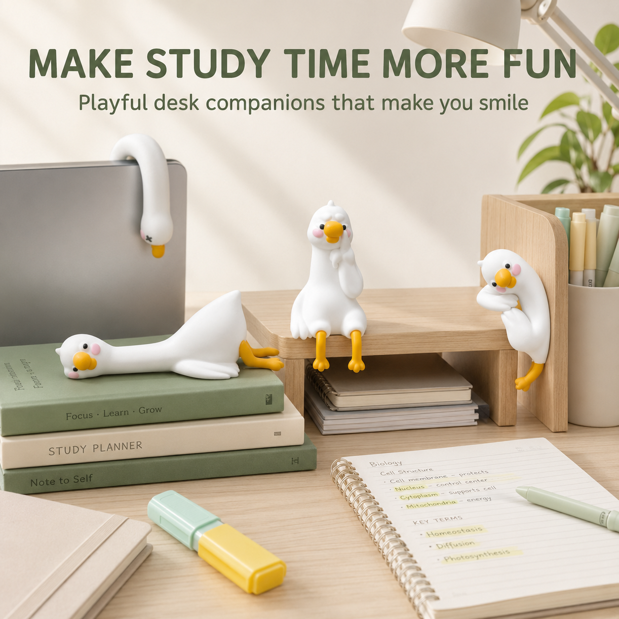 Cute Goose Monitor & Car Decorations – 4-Piece Resin Set