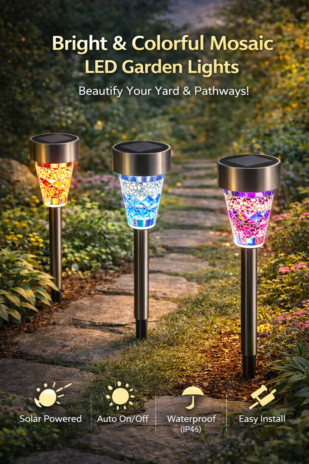 6Packs Solar Garden Lights Outdoor Solar Pathway Lights IP44 Water Resistant Landscape Lights