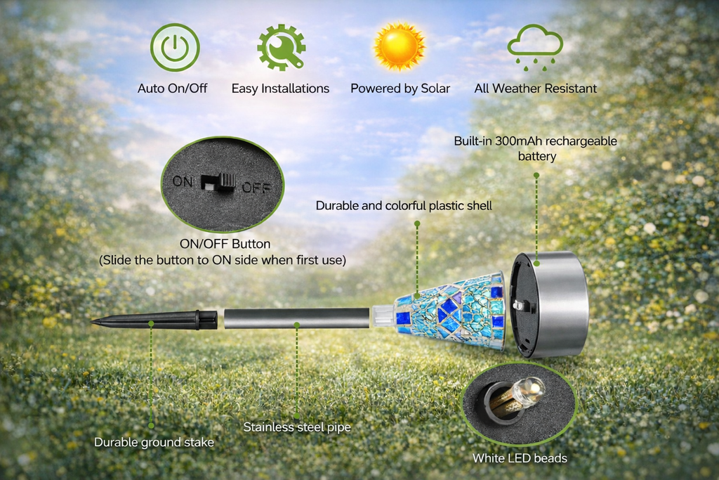 6Packs Solar Garden Lights Outdoor Solar Pathway Lights IP44 Water Resistant Landscape Lights