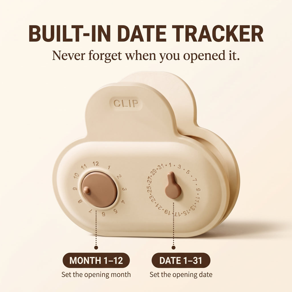 Reusable Freshness Date Clips – 5 Pack Food Bag Sealing Clips with Month & Date Tracker