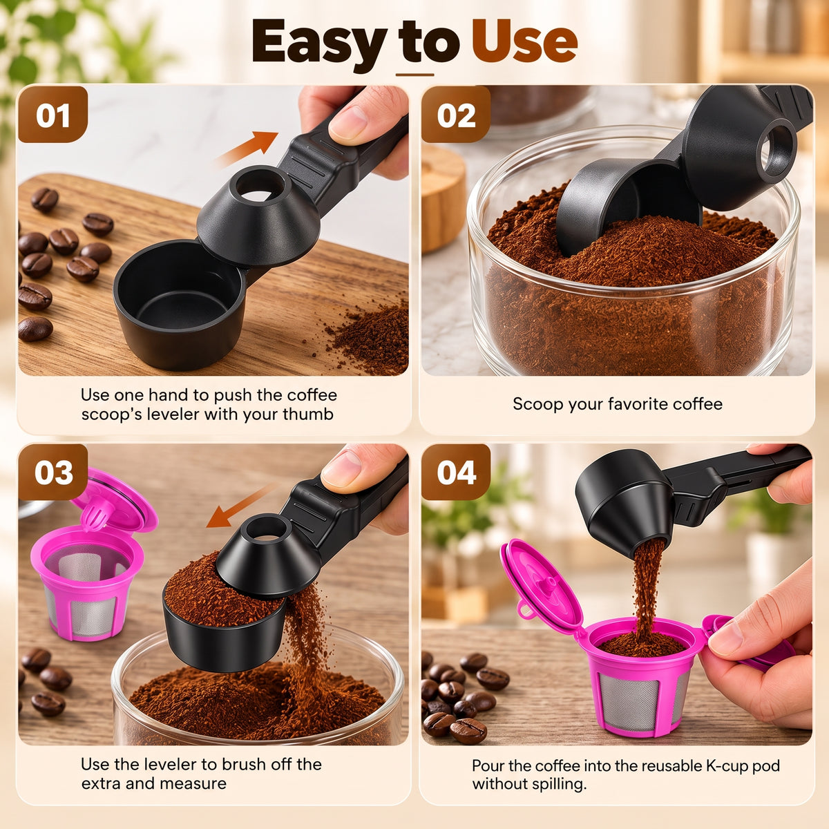 Coffee Scoop with Funnel for Ground Coffee & Protein Powder – 2 Tbsp