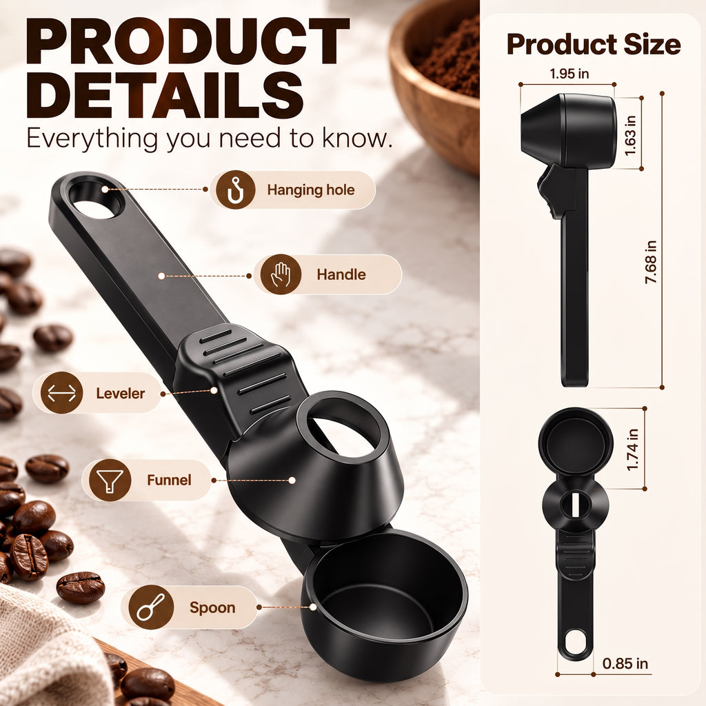 Coffee Scoop with Funnel for Ground Coffee & Protein Powder – 2 Tbsp
