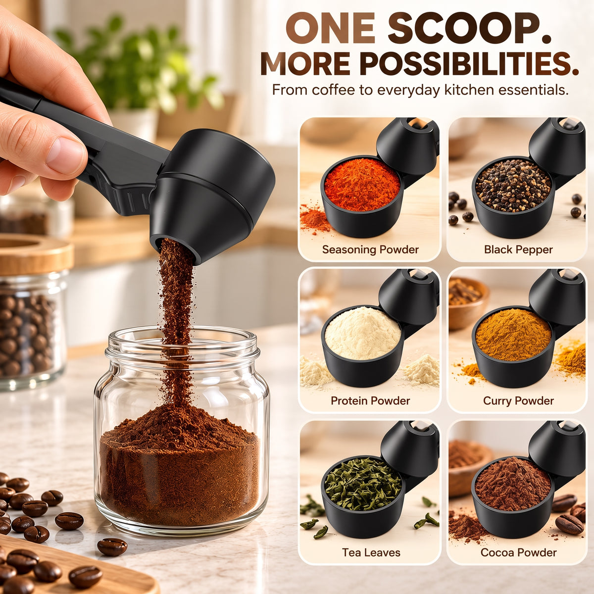 Coffee Scoop with Funnel for Ground Coffee & Protein Powder – 2 Tbsp