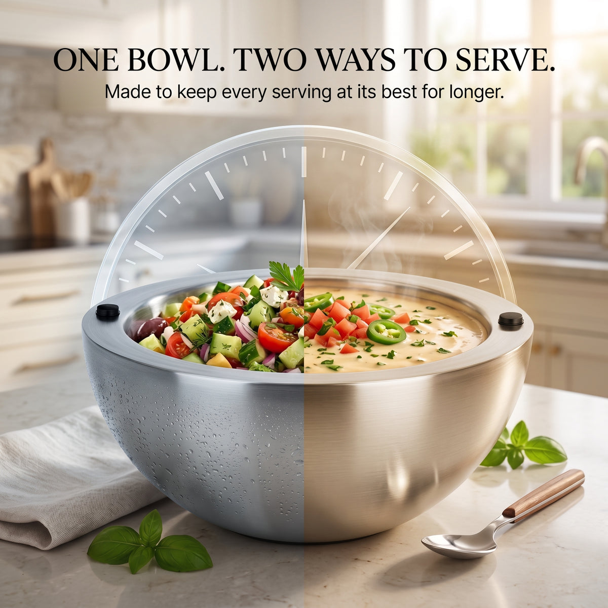 Stainless Steel Dip Chiller Bowl – Insulated Serving Bowl for Salsa, Dips, Salads & Parties