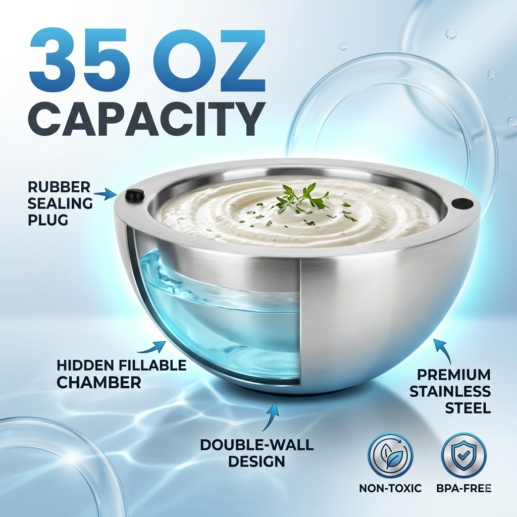 Stainless Steel Dip Chiller Bowl – Insulated Serving Bowl for Salsa, Dips, Salads & Parties