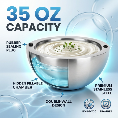 Stainless Steel Dip Chiller Bowl – Insulated Serving Bowl for Salsa, Dips, Salads & Parties