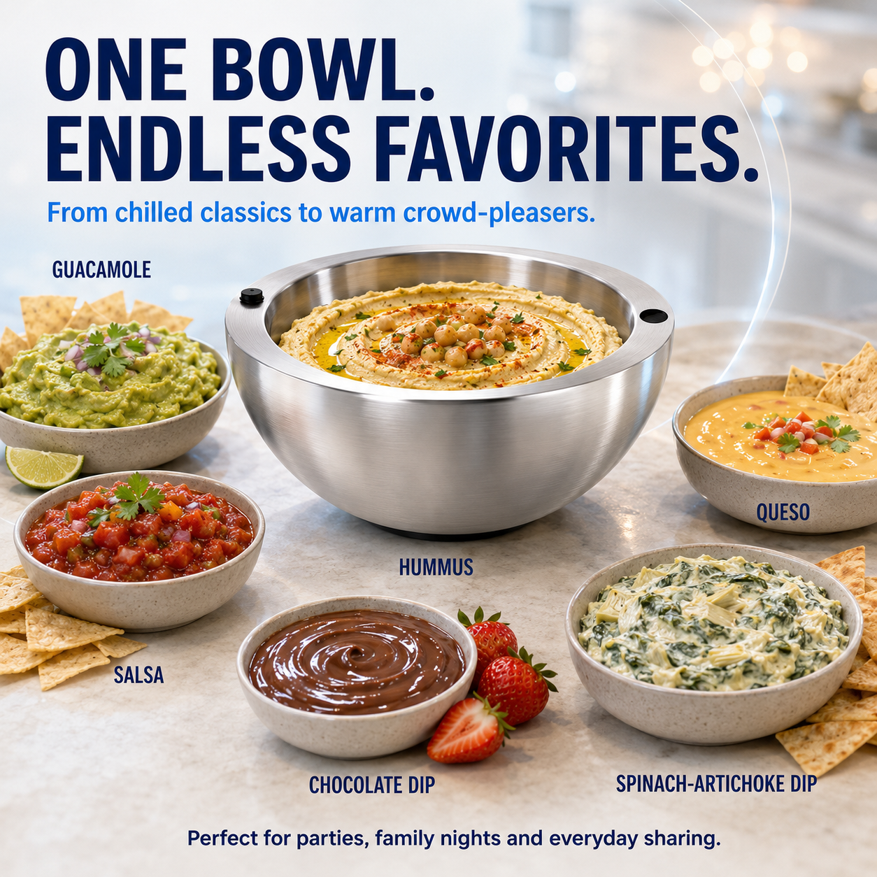 Stainless Steel Dip Chiller Bowl – Insulated Serving Bowl for Salsa, Dips, Salads & Parties