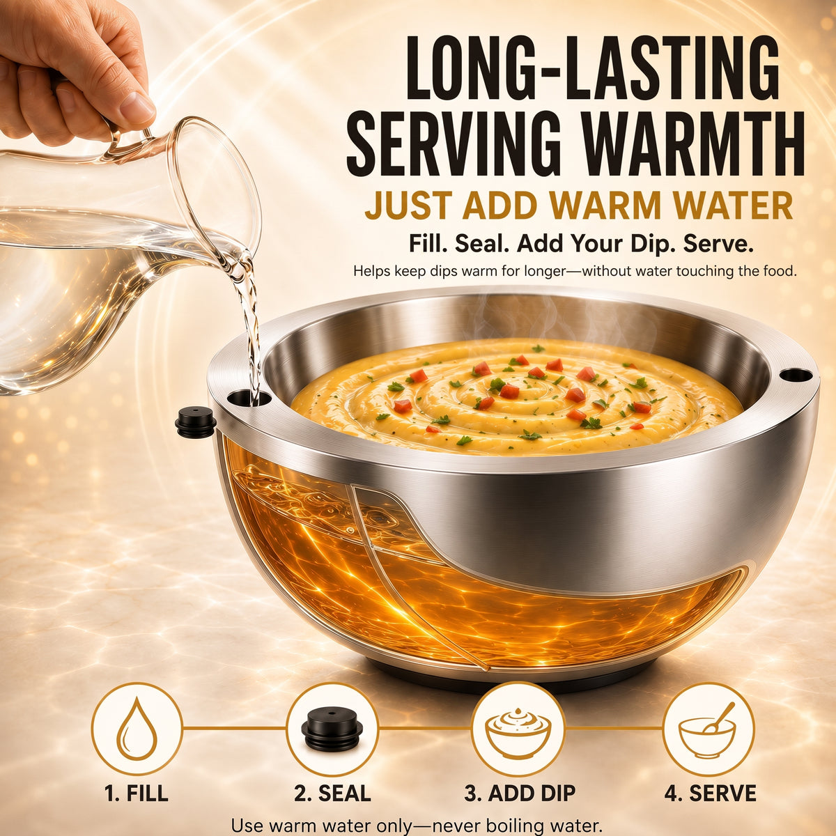Stainless Steel Dip Chiller Bowl – Insulated Serving Bowl for Salsa, Dips, Salads & Parties